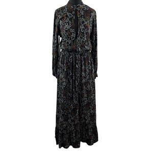 Marcell von Berlin Black Fire Print Keyhole Long Sleeve Peasant Maxi Dress US 4